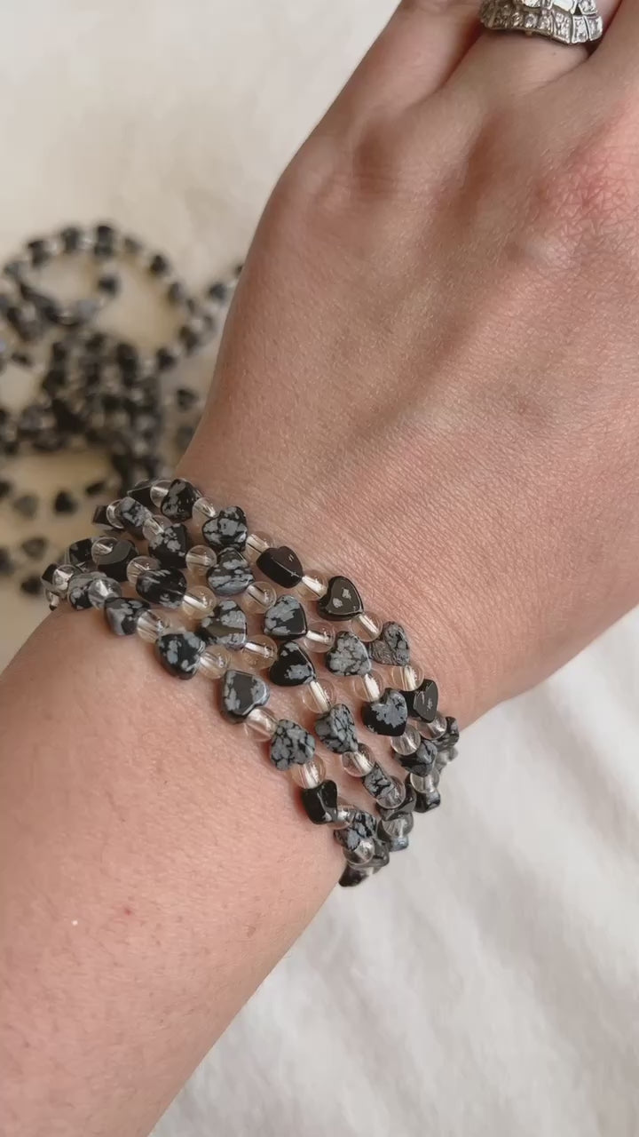 Snowflake Obsidian Crystal Stretch Bracelet | 6 inches