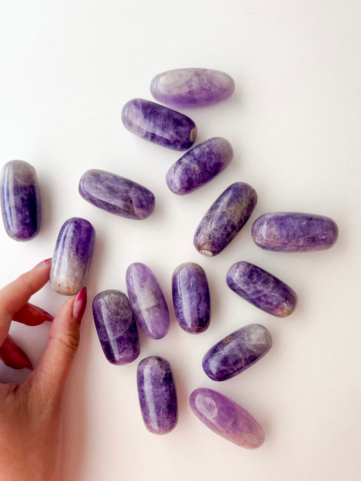 Amethyst Cylinder Palm Stone // Protection + Healing
