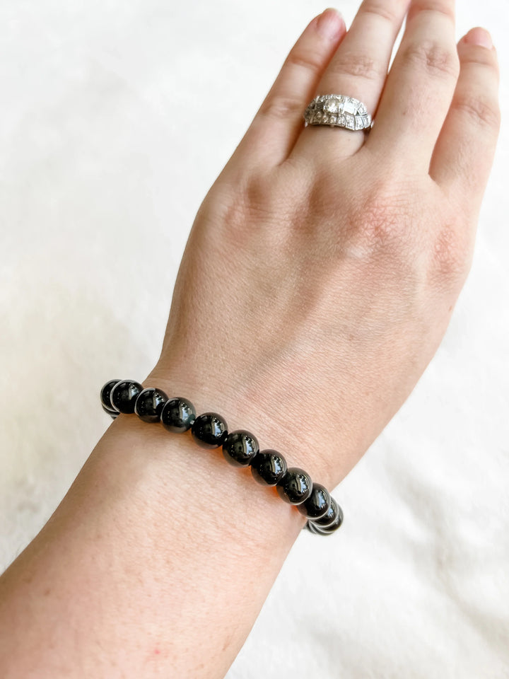 Black Obsidian Crystal Stretch Bracelet | 8.5 inches