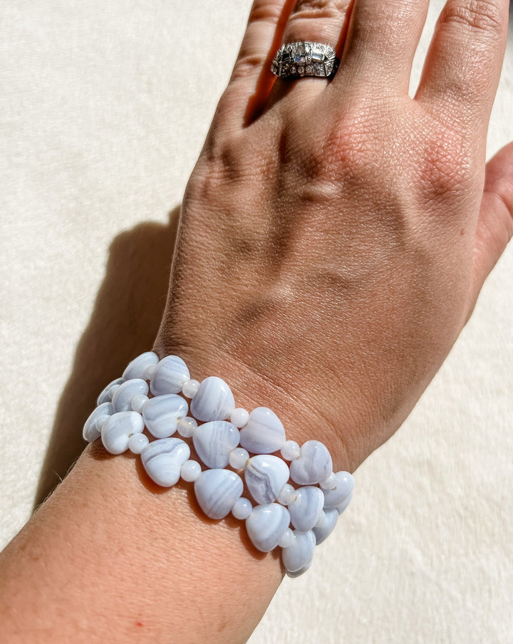 Blue Lace Agate Crystal Stretch Bracelet | 6.5 inches