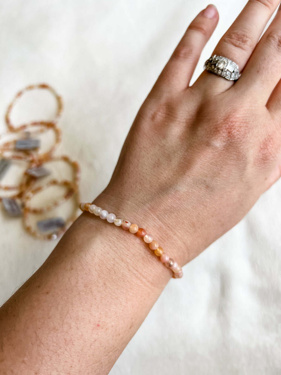 Pink Botswana Agate Crystal Stretch Bracelet | 7 inches