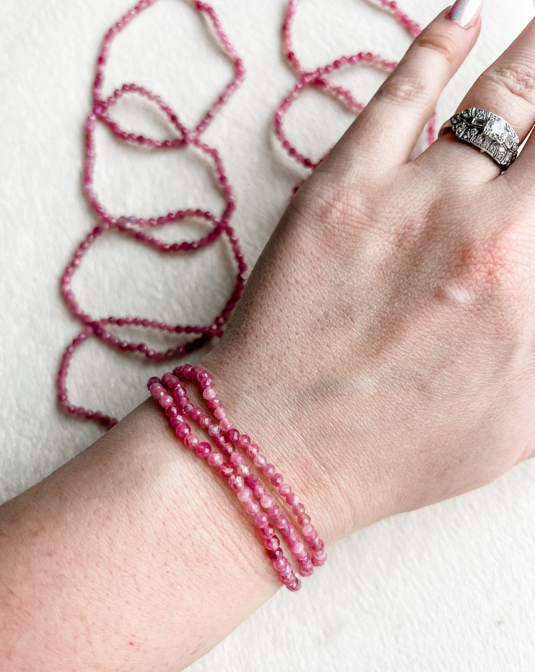 Pink Tourmaline Crystal Stretch Bracelet | 6.75 inches