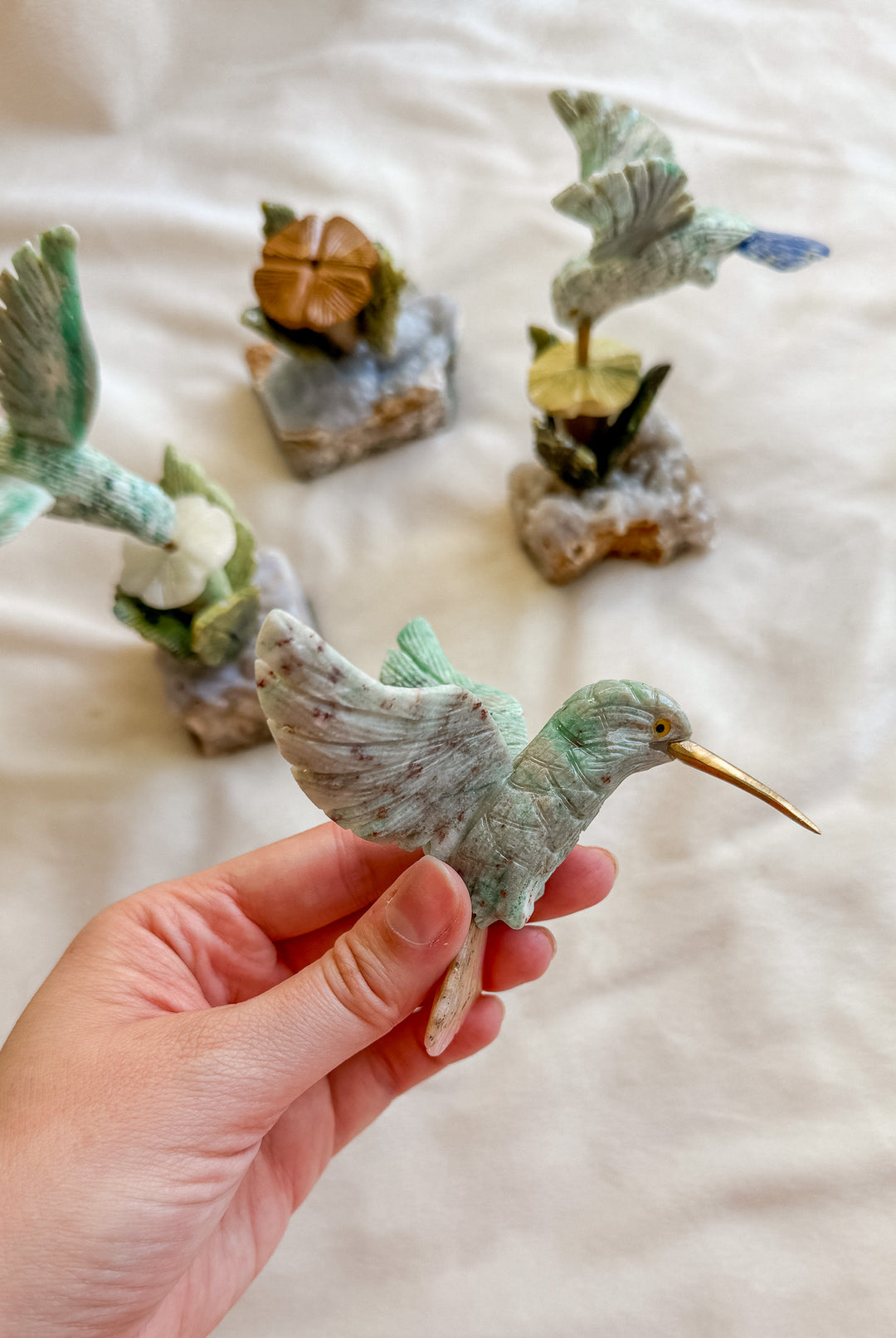 Crystal Hummingbird with Crystal Flower