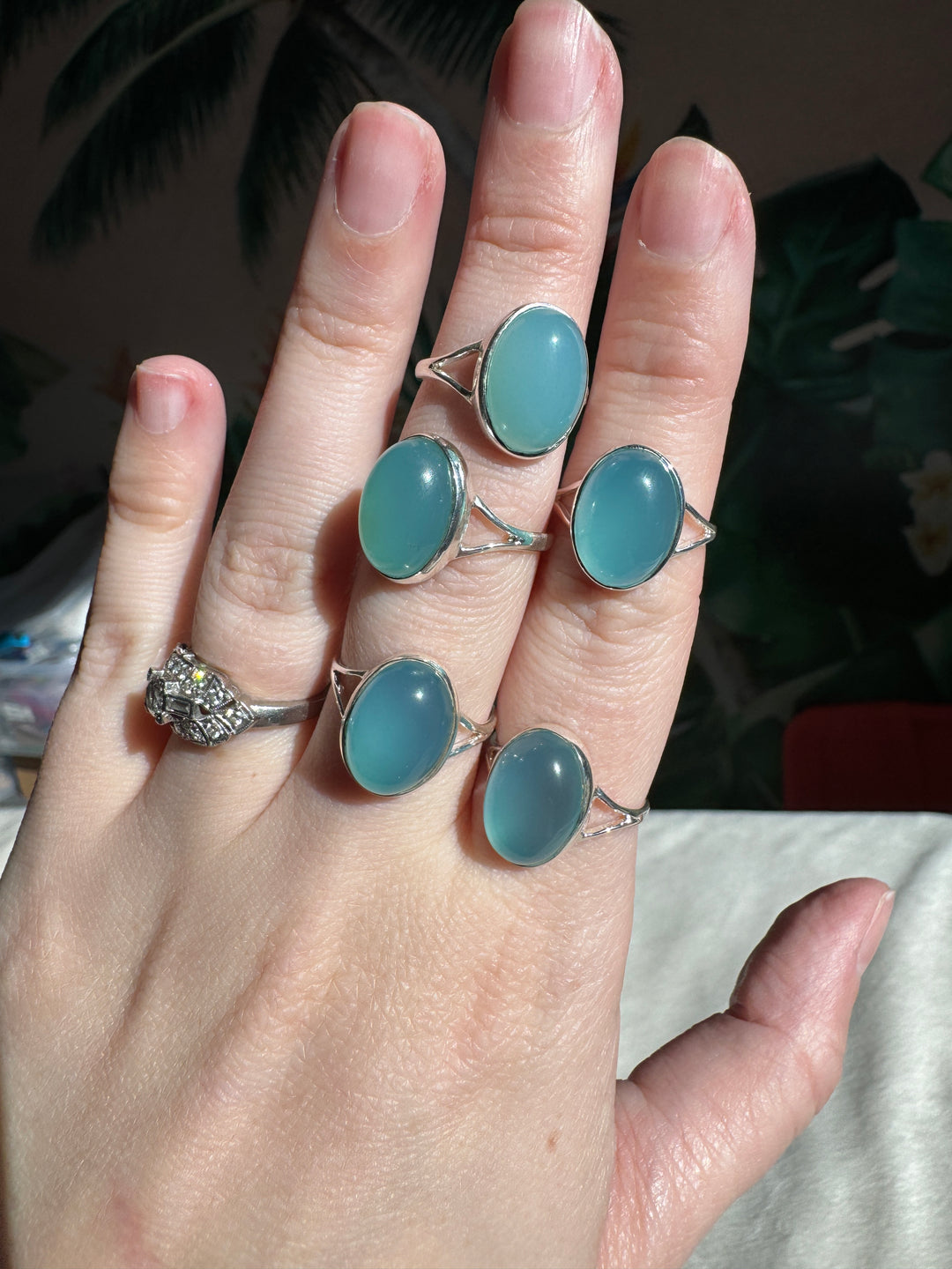 Sea blue chalcedony sterling silver ring