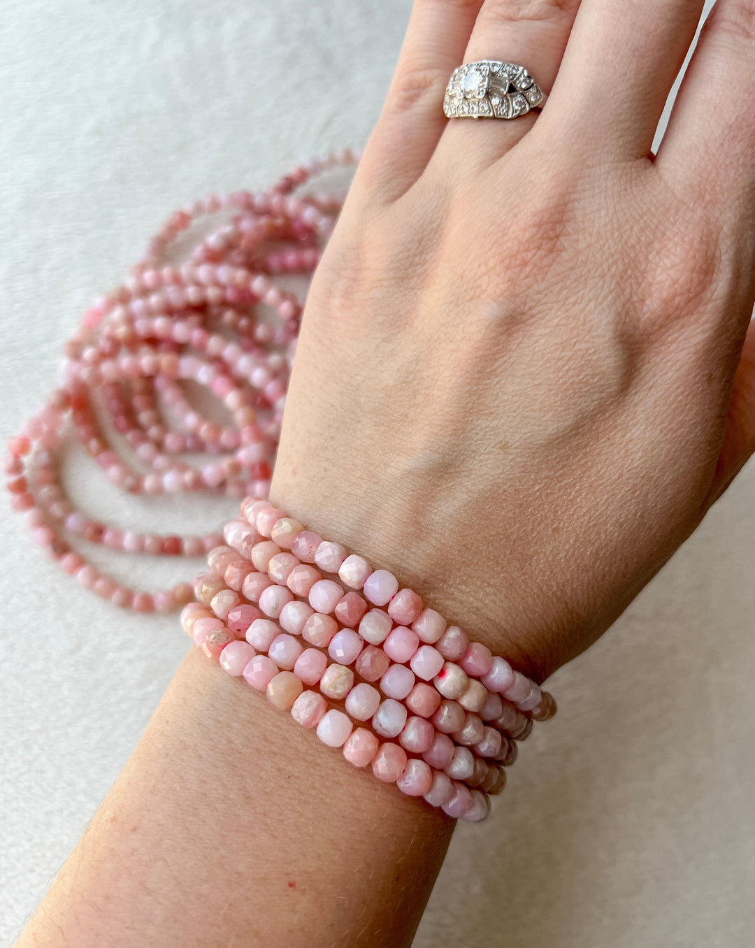 Pink Opal Crystal Stretch Bracelet | 7 inches