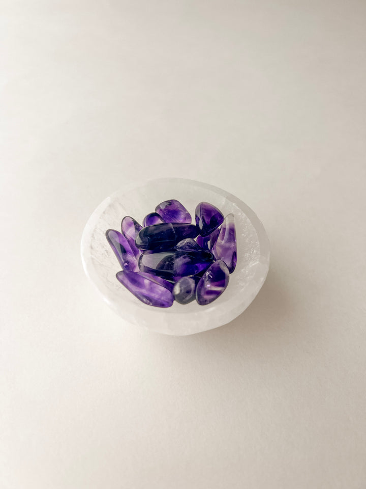 Selenite Bowl w/Amethyst // Protection + Insight + Healing