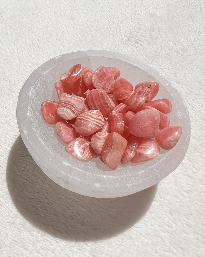 Selenite Bowl + Rhodochrosite Pebbles // Cleansing + Love