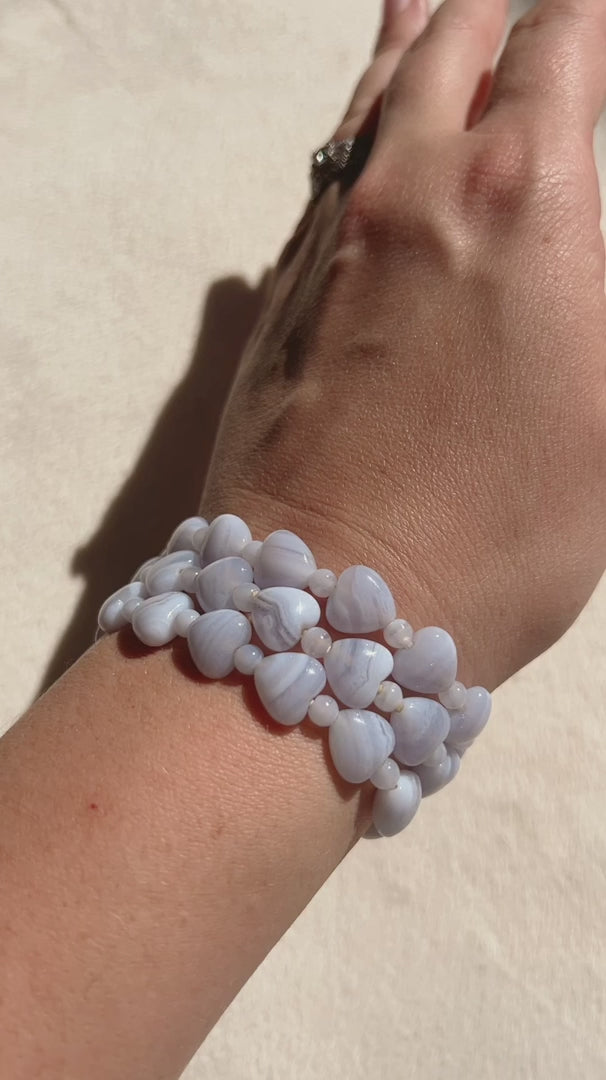 Blue Lace Agate Crystal Stretch Bracelet | 6.5 inches