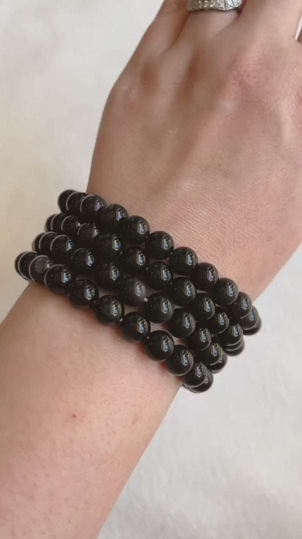 Black Obsidian Crystal Stretch Bracelet | 8.5 inches
