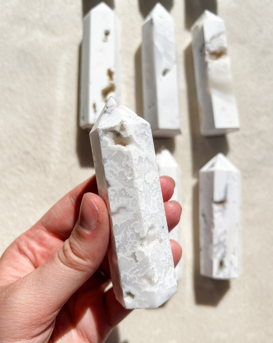 White Druzy Agate (Snowflake) Tower // Grounding + Soothing + Balance
